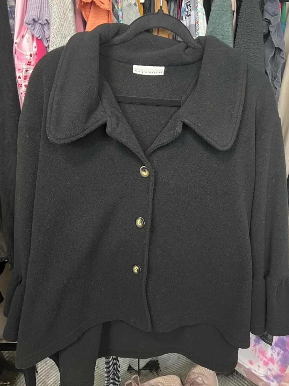 Brynn Walker Black Button-Front Women's Fleece with Wide Collar